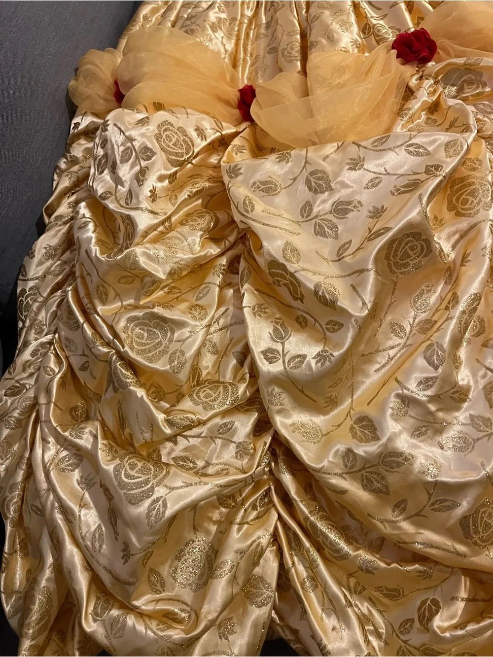 Disney Princess Belle Gold Costume with Red Rose Accents